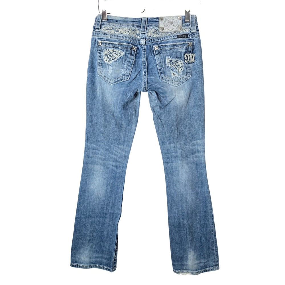 Miss Me Signature Rise Bootcut Jeans 27 Blue Distressed Embroidered Y2K Western
